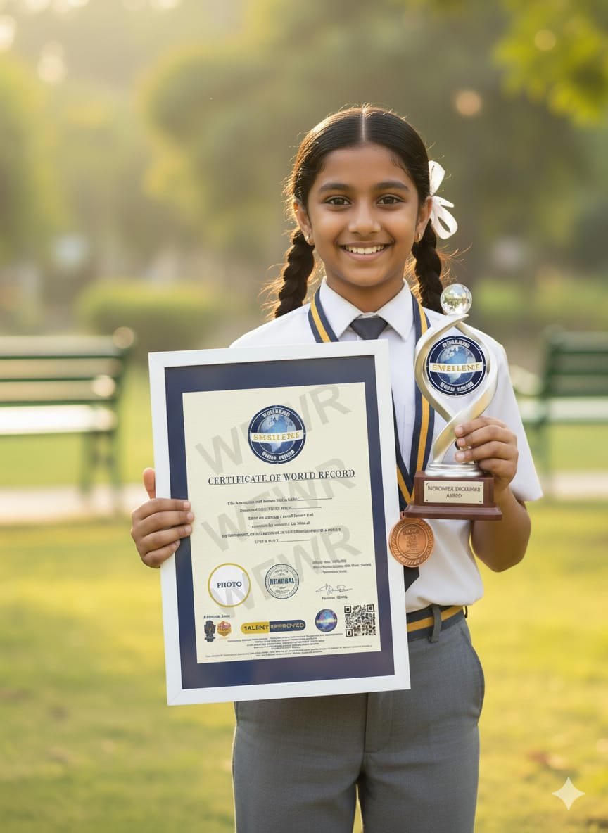 World record holder with certificate and trophy