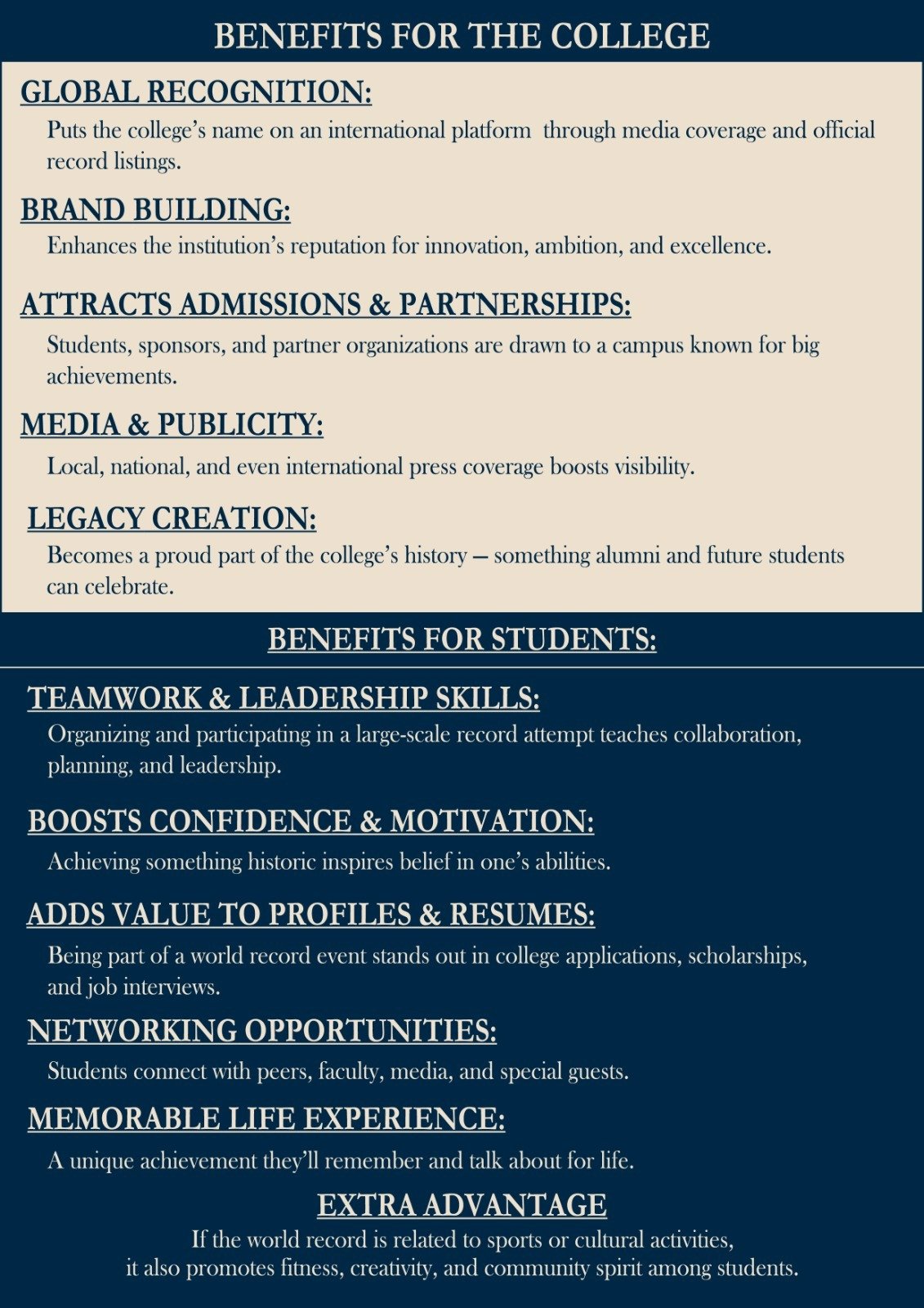 Benefits for the college